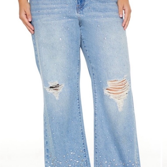 Forever 21 heavily studded jeans rhinestone high rise flare 27 - Picture 2 of 4
